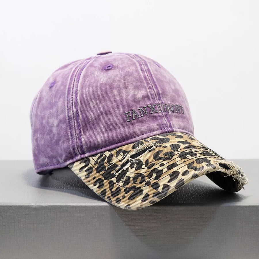 Distressed Leopard Baseball Cap Purple / One Size Apparel and Accessories