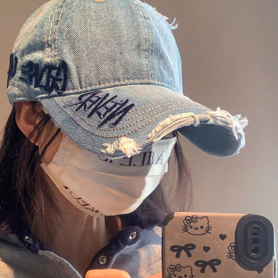 Distressed Letter Embroidered Baseball Cap Apparel and Accessories