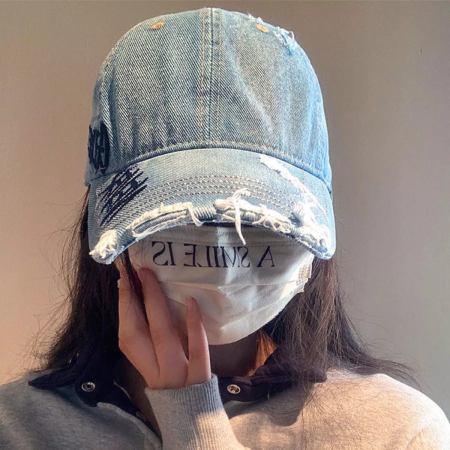 Distressed Letter Embroidered Baseball Cap Apparel and Accessories