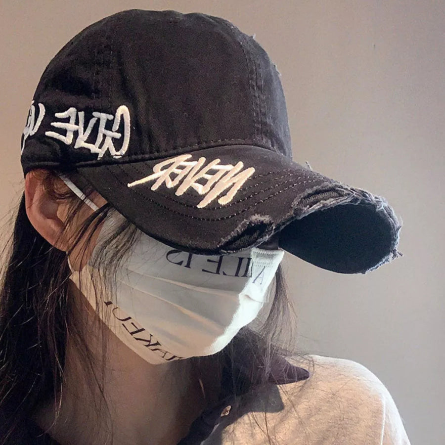 Distressed Letter Embroidered Baseball Cap Black / One Size Apparel and Accessories