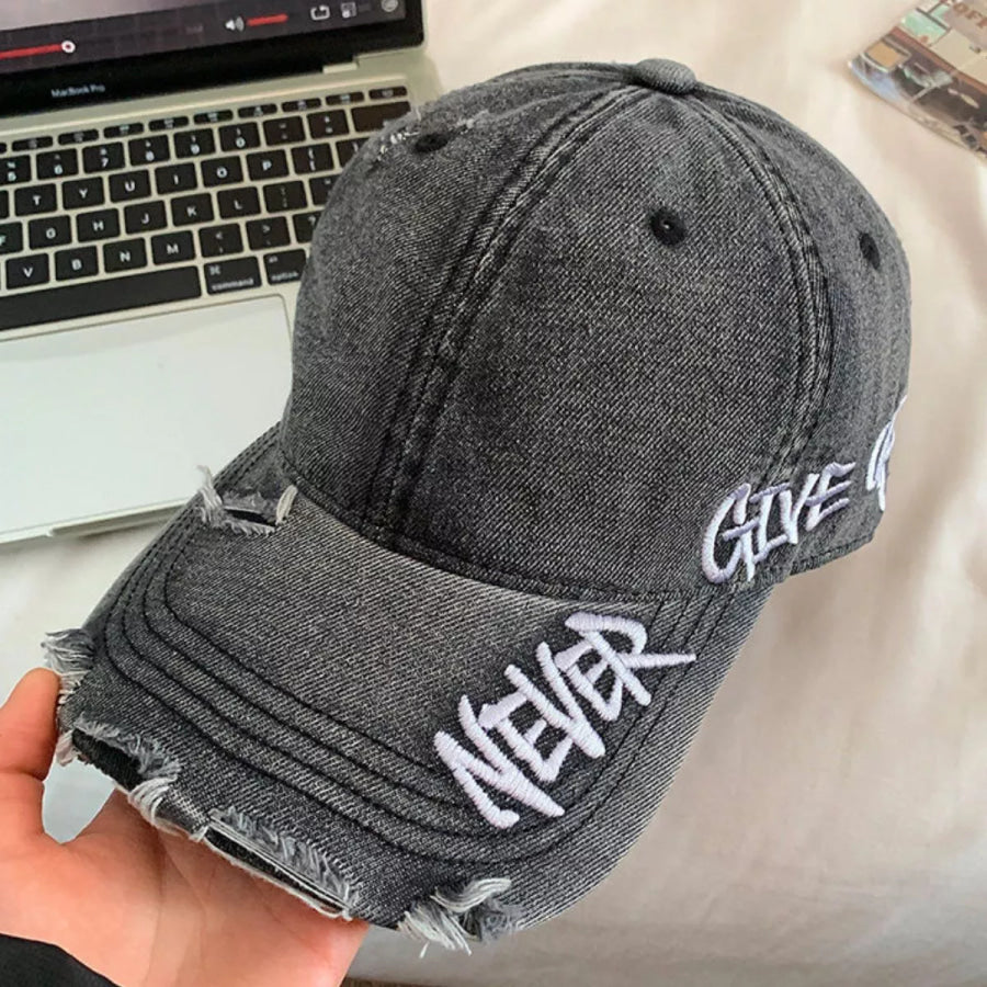 Distressed Letter Embroidered Baseball Cap Denim Black / One Size Apparel and Accessories