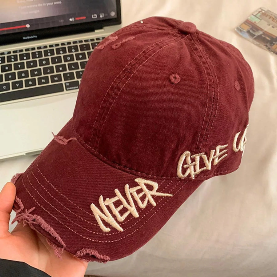 Distressed Letter Embroidered Baseball Cap Wine Red / One Size Apparel and Accessories