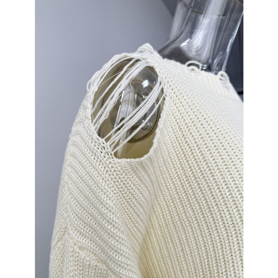 Distressed Long Sleeve Sweater and Skirt Set Apparel and Accessories