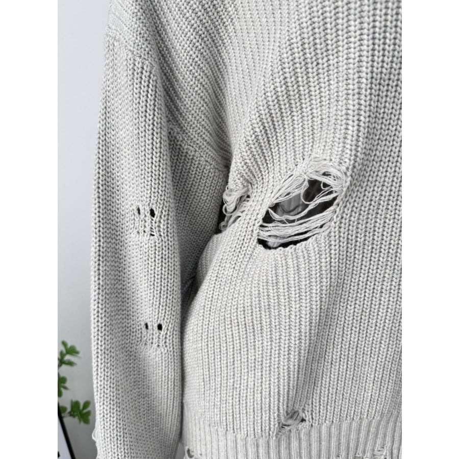 Distressed Long Sleeve Sweater and Skirt Set Apparel and Accessories