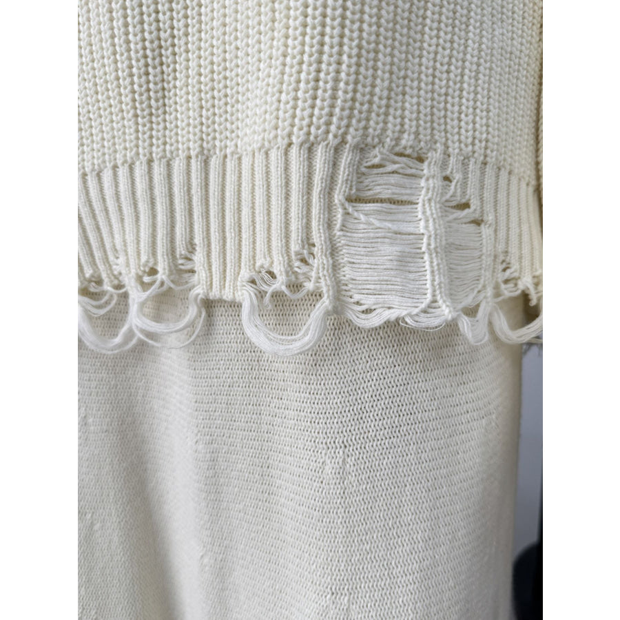 Distressed Long Sleeve Sweater and Skirt Set Apparel and Accessories