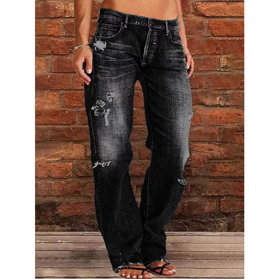 Distressed Loose Fit Jeans Black / S Apparel and Accessories