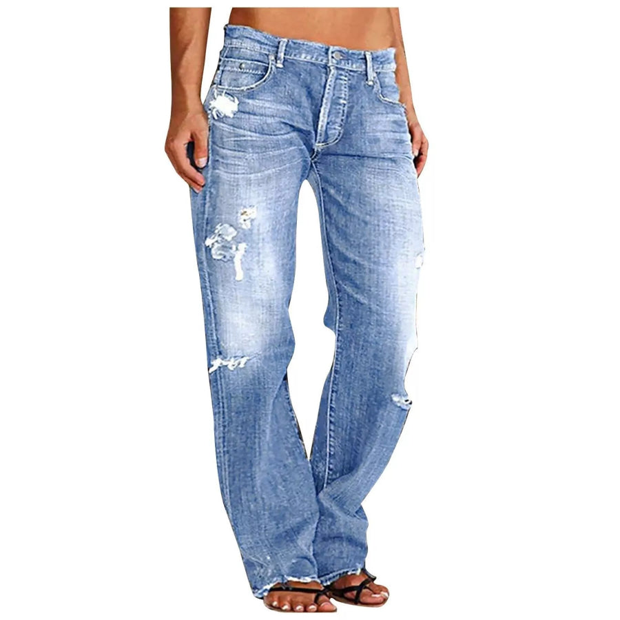 Distressed Loose Fit Jeans Light Blue / S Apparel and Accessories