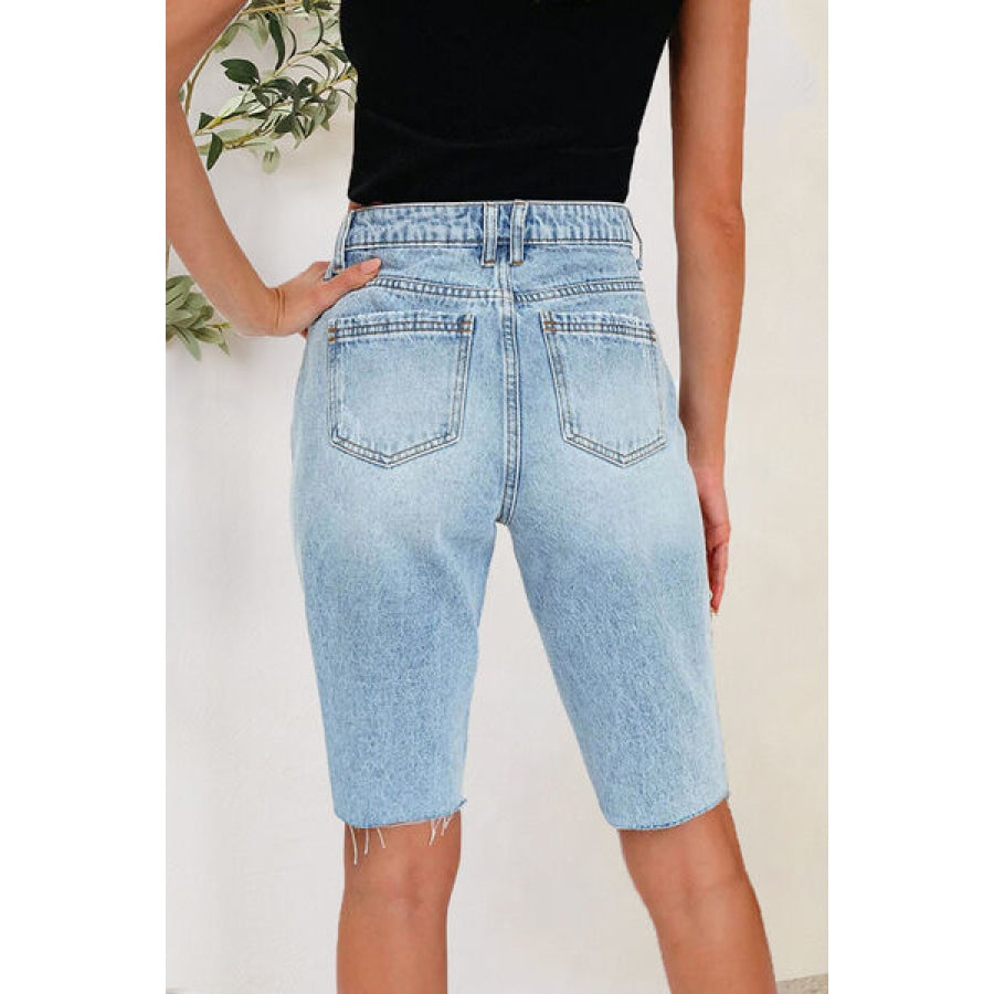 Distressed Pocketed Denim Shorts Clothing