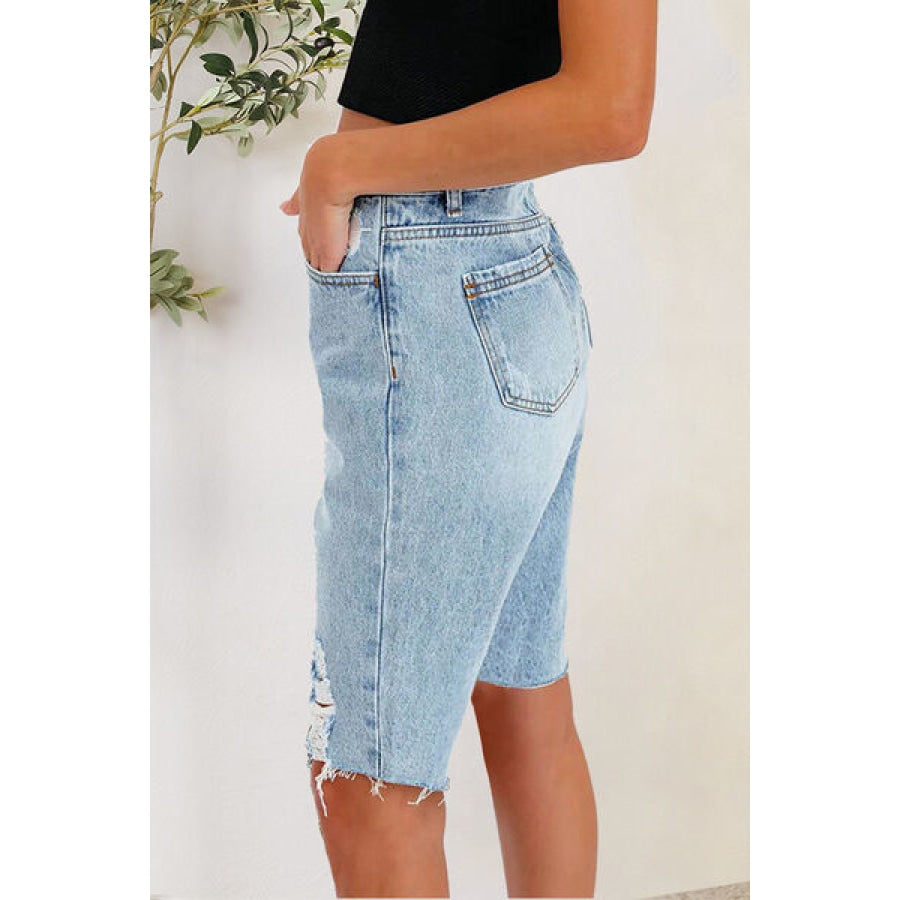 Distressed Pocketed Denim Shorts Clothing