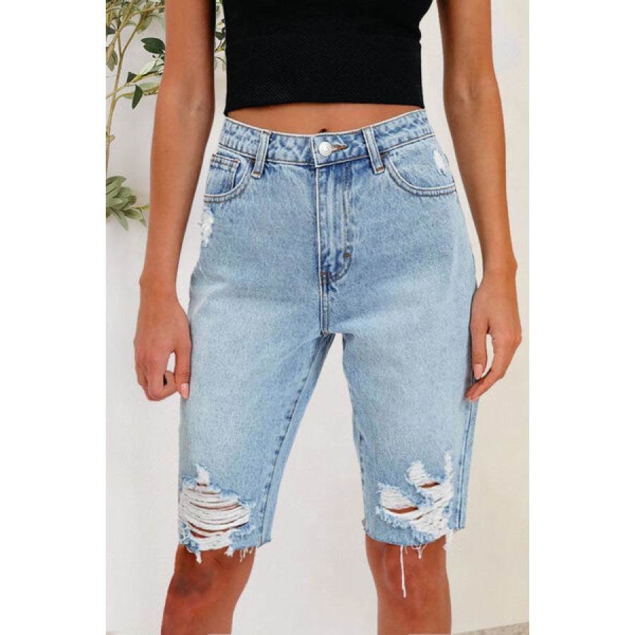 Distressed Pocketed Denim Shorts Light / S Clothing