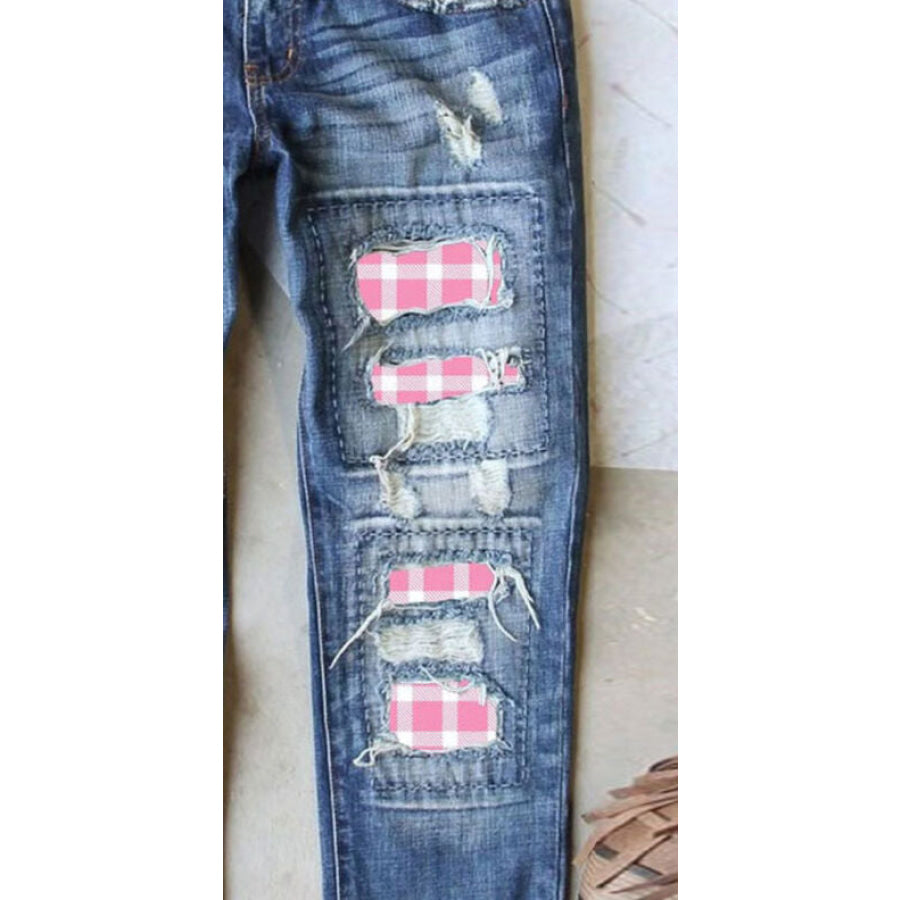 Distressed Printed Straight Jeans Apparel and Accessories