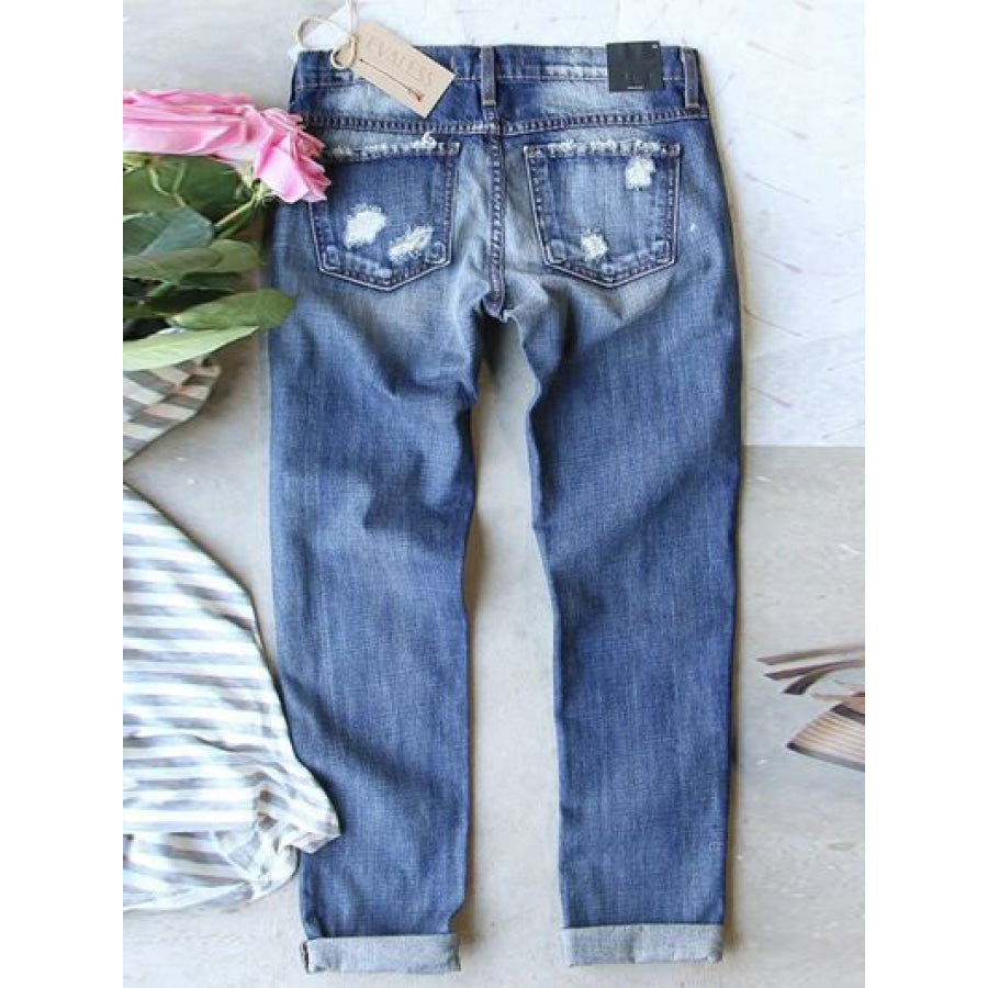 Distressed Printed Straight Jeans Medium / S Apparel and Accessories