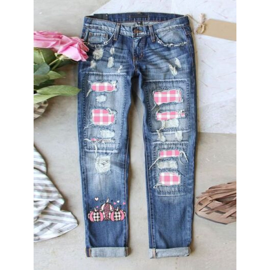 Distressed Printed Straight Jeans Medium / S Apparel and Accessories