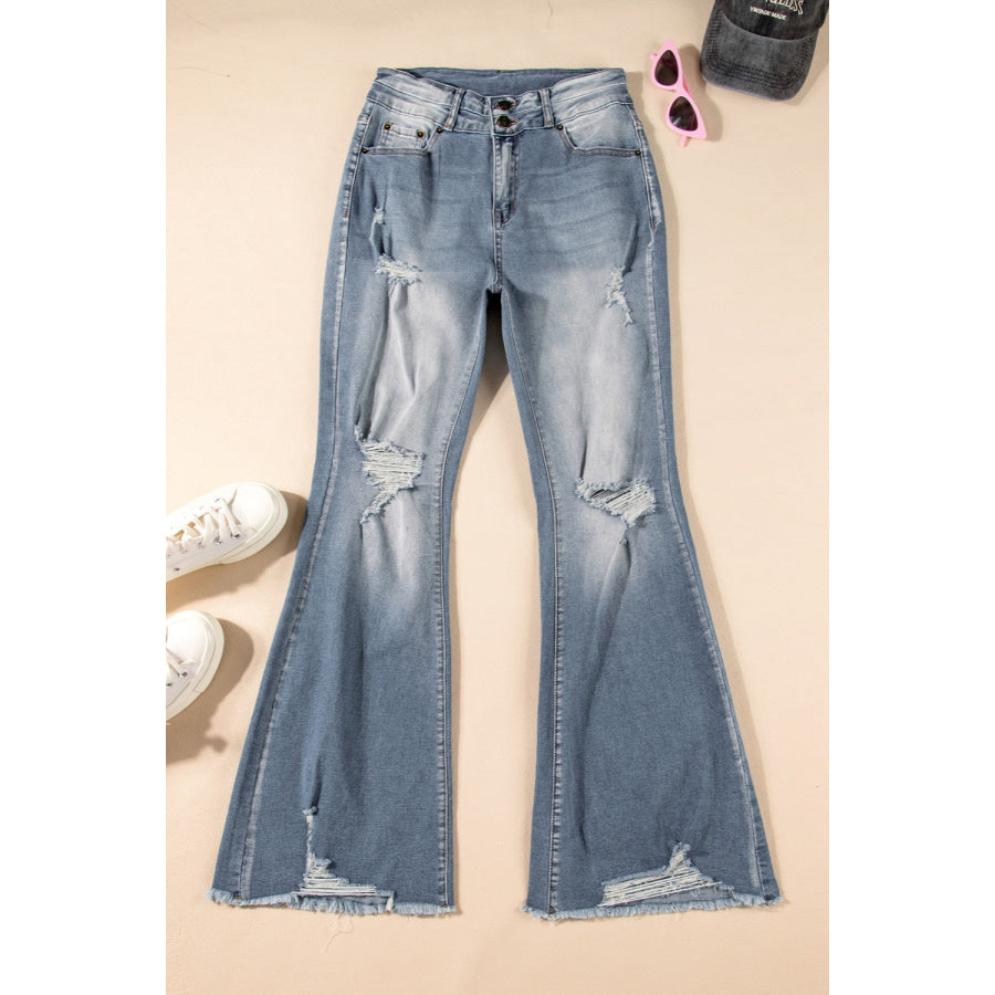 Distressed Raw Hem Bootcut Jeans Apparel and Accessories