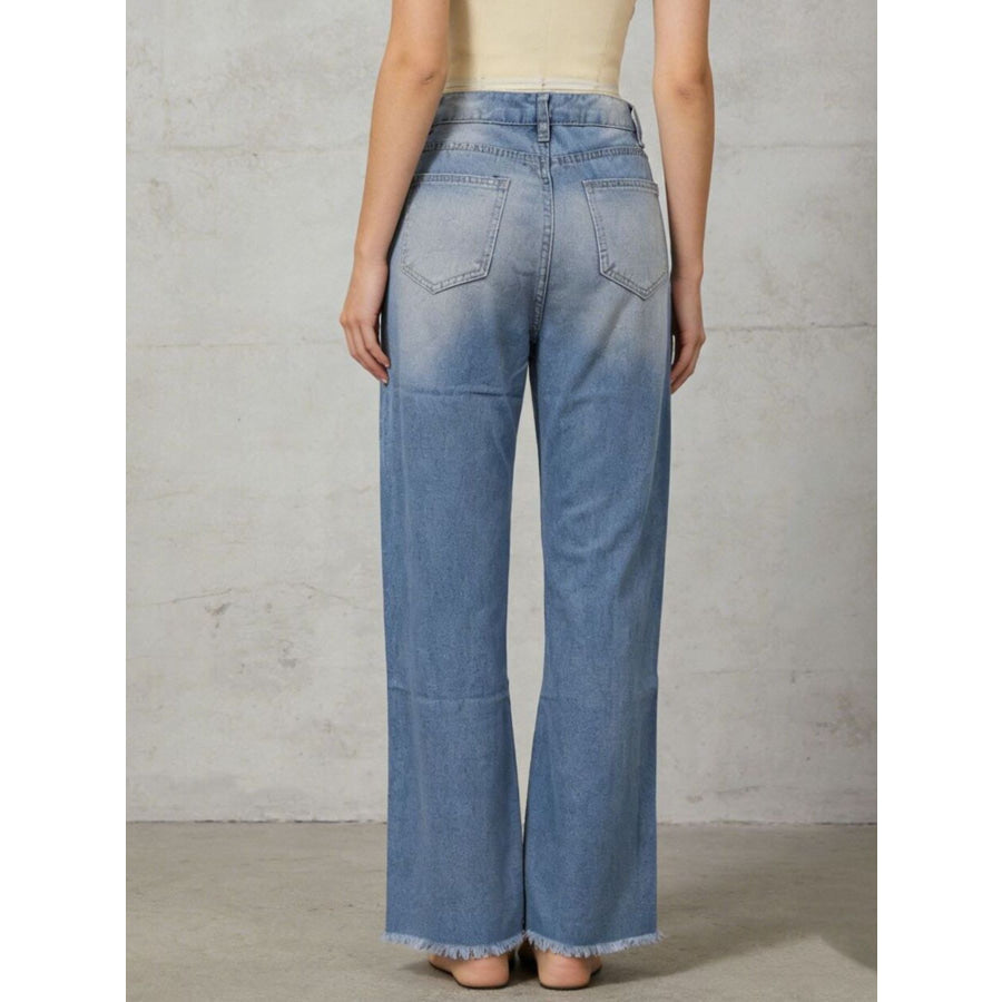 Distressed Raw Hem Bootcut Jeans Apparel and Accessories