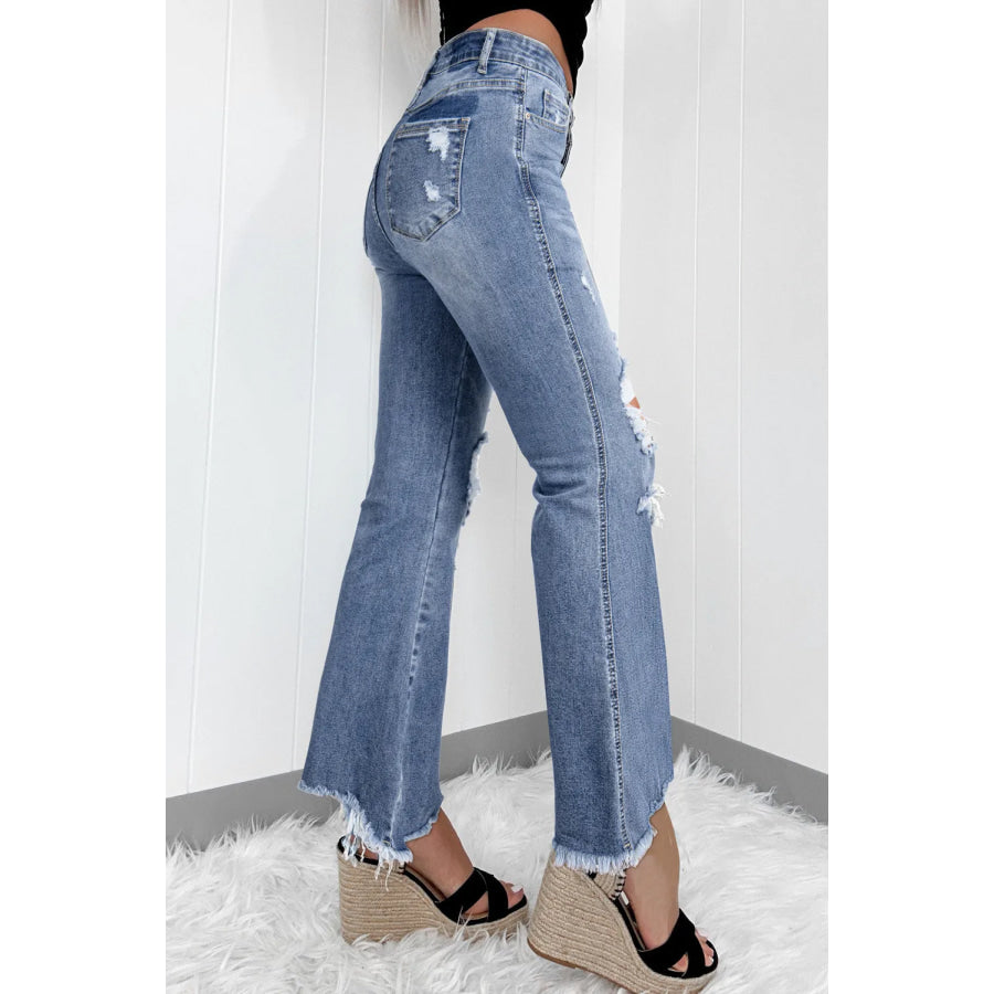 Distressed Raw Hem Bootcut Jeans Apparel and Accessories