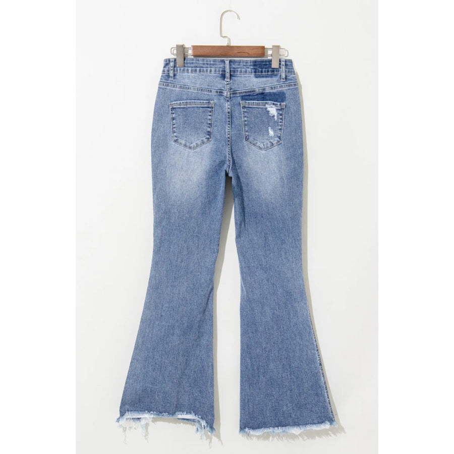 Distressed Raw Hem Bootcut Jeans Apparel and Accessories