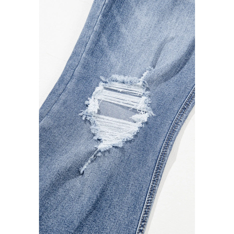 Distressed Raw Hem Bootcut Jeans Apparel and Accessories