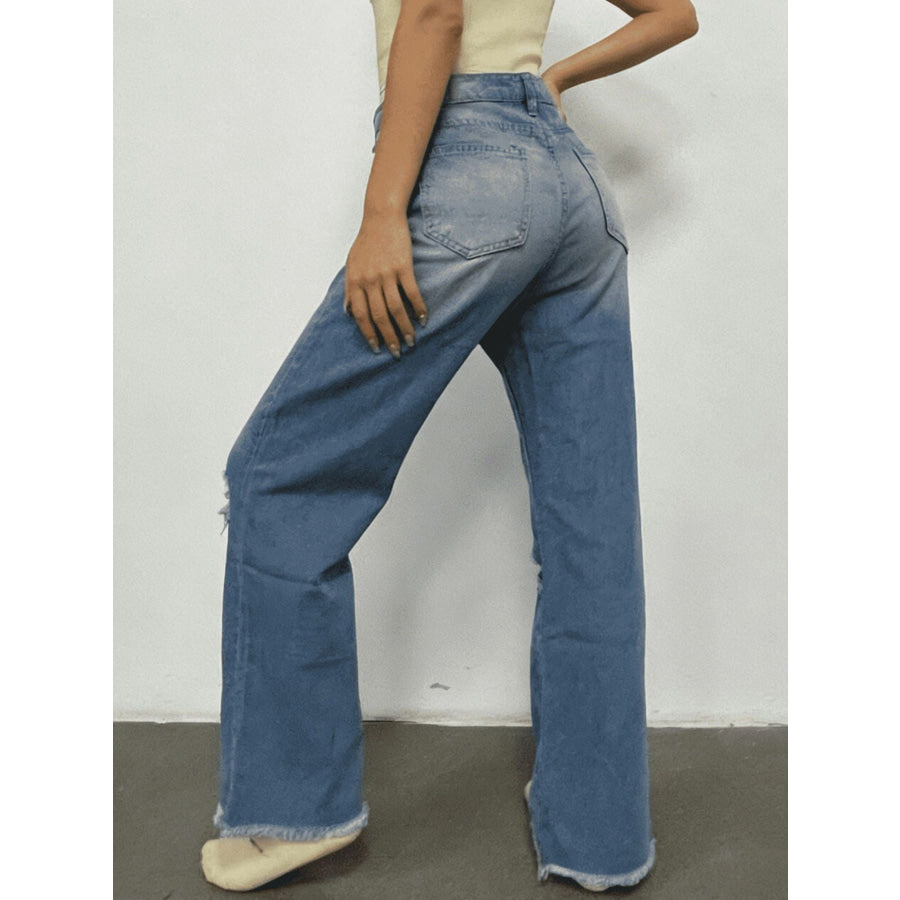 Distressed Raw Hem Bootcut Jeans Apparel and Accessories