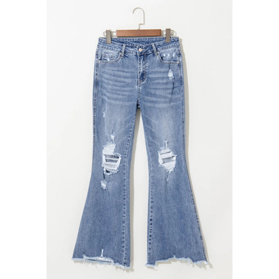 Distressed Raw Hem Bootcut Jeans Apparel and Accessories