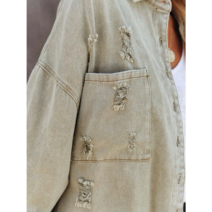 Distressed Raw Hem Denim Jacket Apparel and Accessories