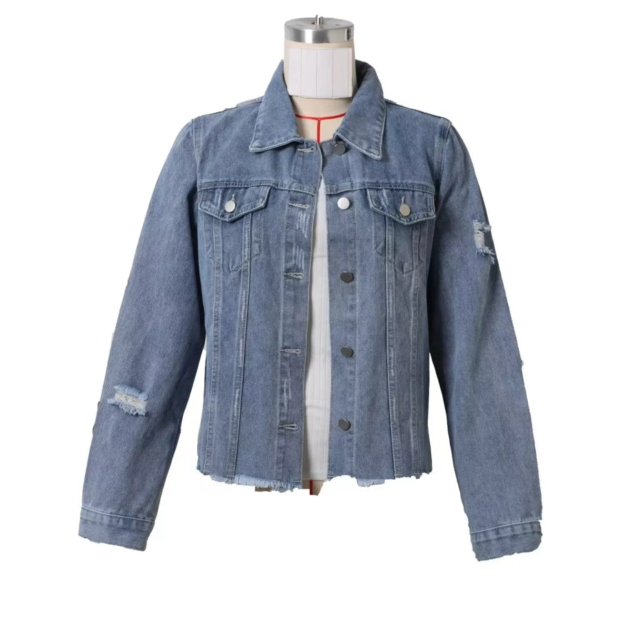Distressed Raw Hem Denim Jacket Apparel and Accessories