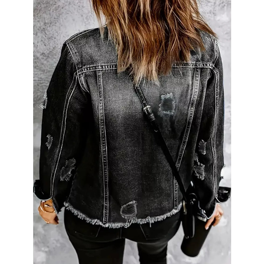 Distressed Raw Hem Denim Jacket Apparel and Accessories