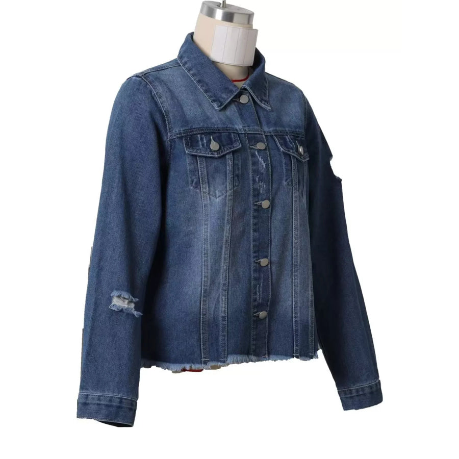 Distressed Raw Hem Denim Jacket Apparel and Accessories
