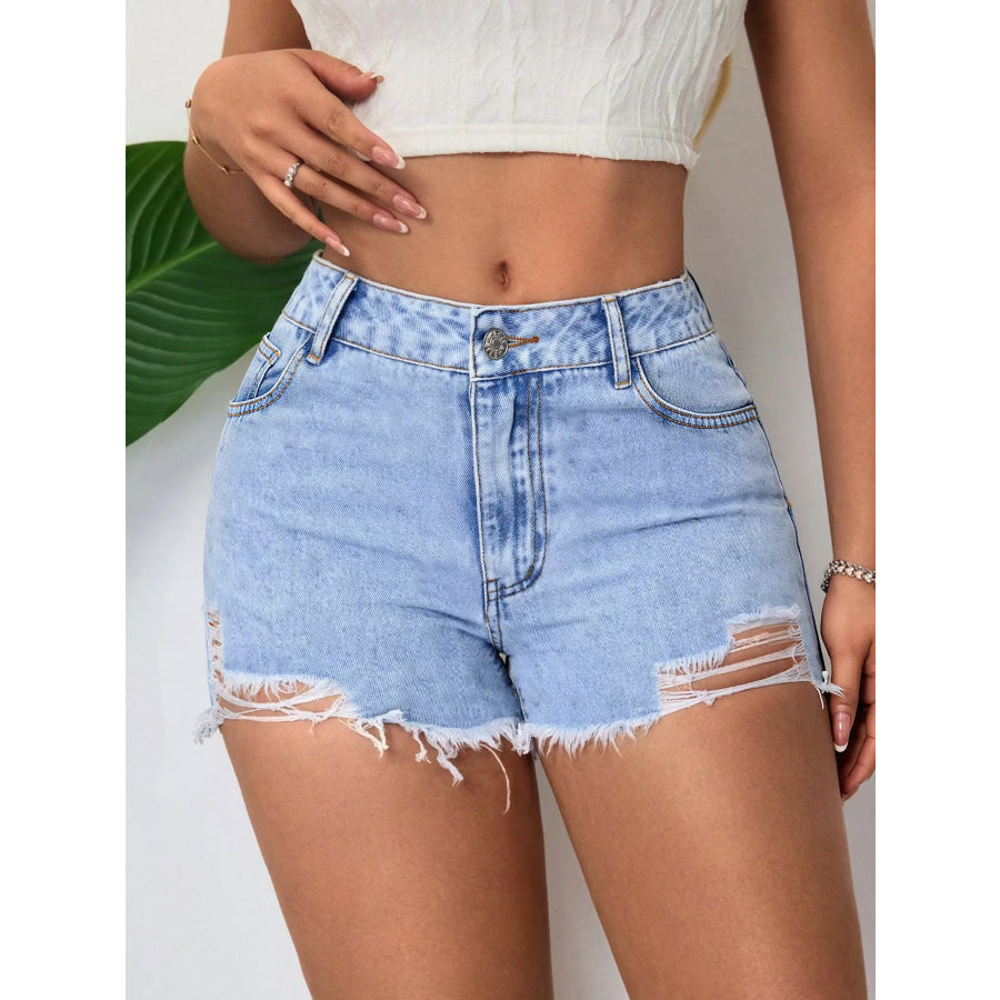 Distressed Raw Hem Denim Shorts Blue / S Apparel and Accessories