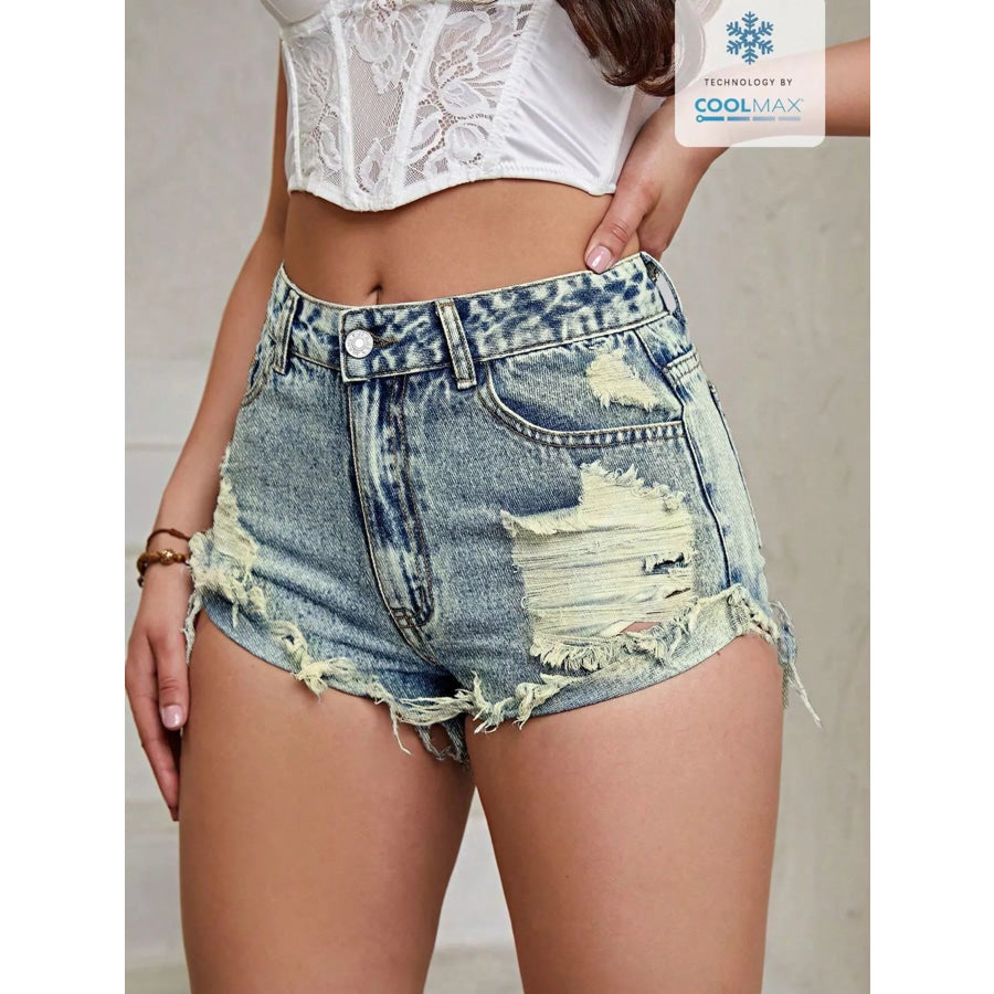 Distressed Raw Hem Denim Shorts Apparel and Accessories