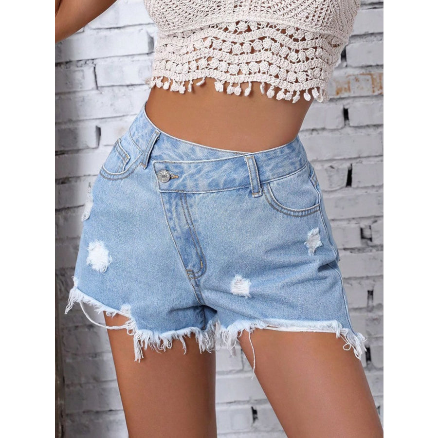 Distressed Raw Hem Denim Shorts Apparel and Accessories