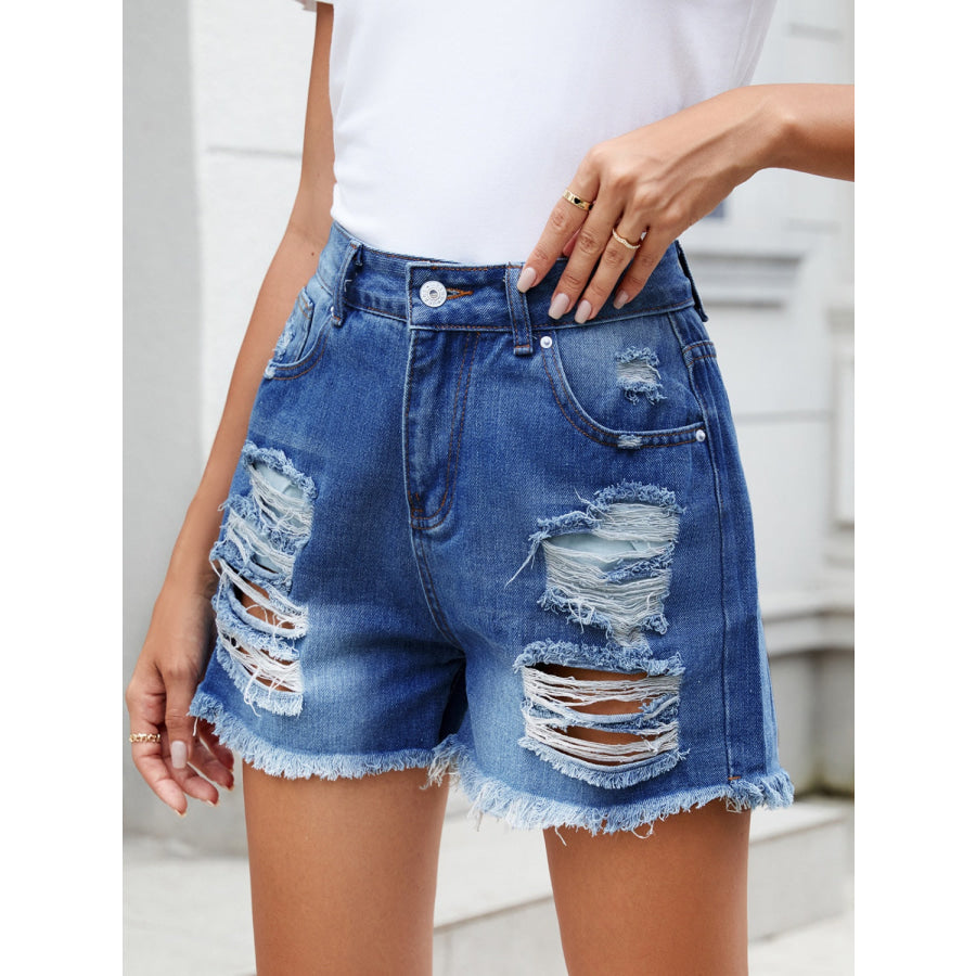 Distressed Raw Hem Denim Shorts Apparel and Accessories