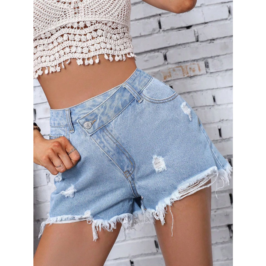 Distressed Raw Hem Denim Shorts Apparel and Accessories