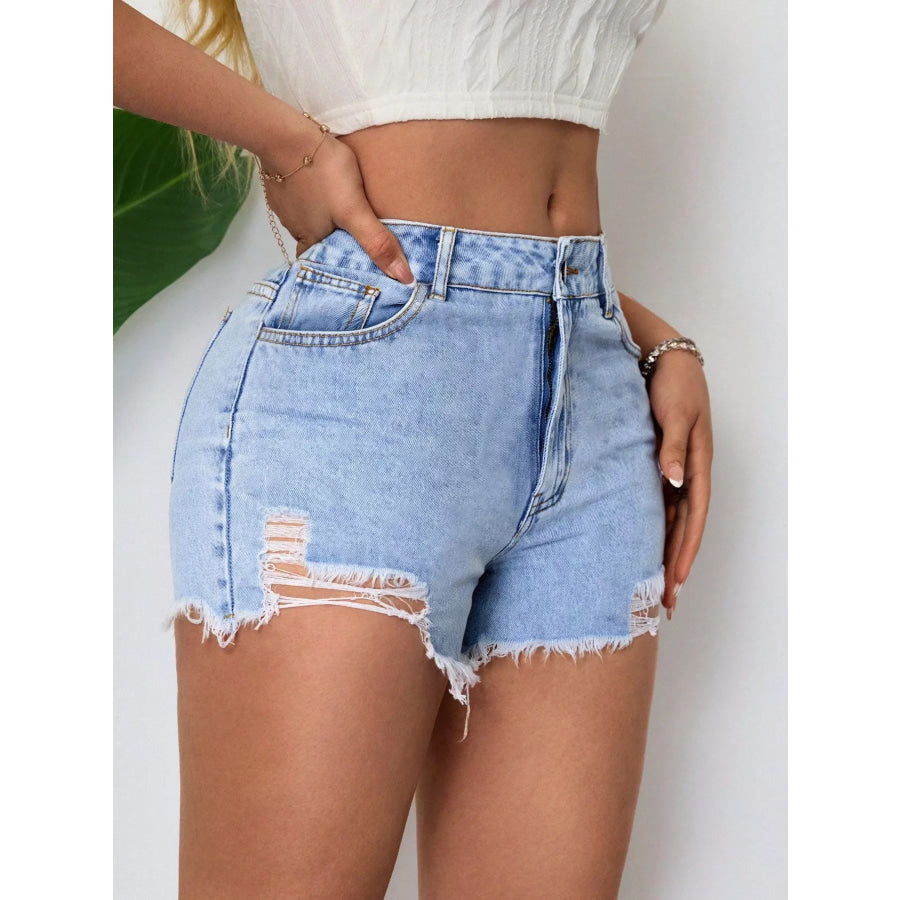 Distressed Raw Hem Denim Shorts Apparel and Accessories