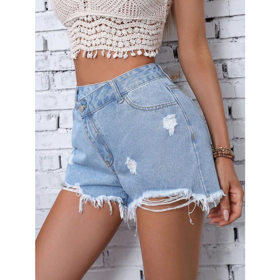 Distressed Raw Hem Denim Shorts Apparel and Accessories