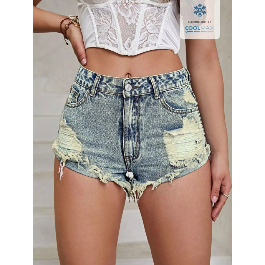Distressed Raw Hem Denim Shorts Apparel and Accessories