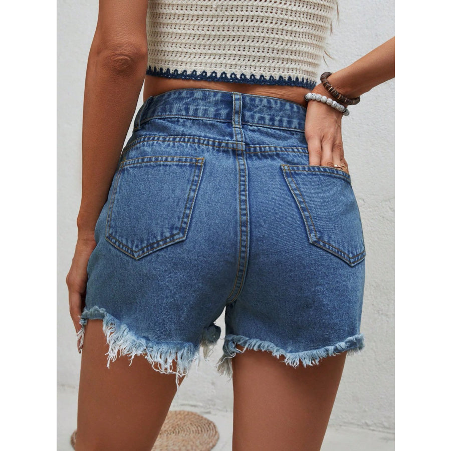 Distressed Raw Hem Denim Shorts Apparel and Accessories