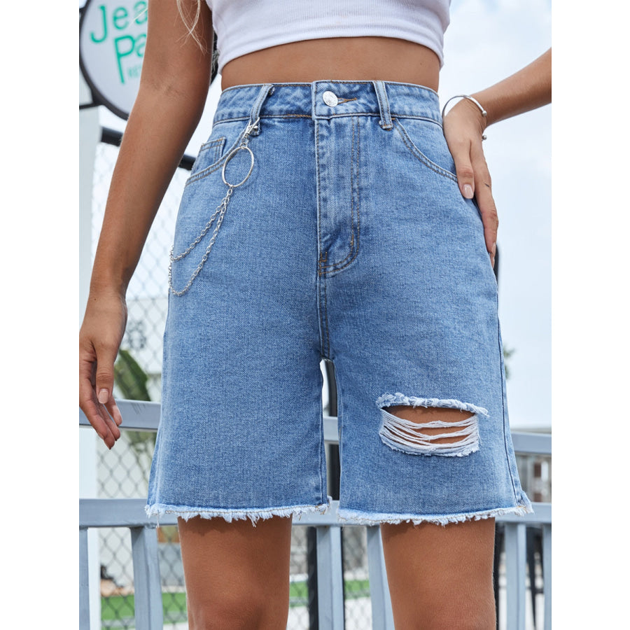 Distressed Raw Hem Denim Shorts Apparel and Accessories