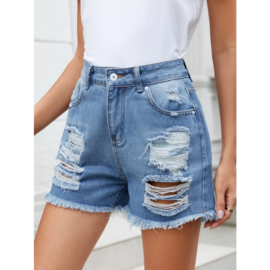 Distressed Raw Hem Denim Shorts Apparel and Accessories