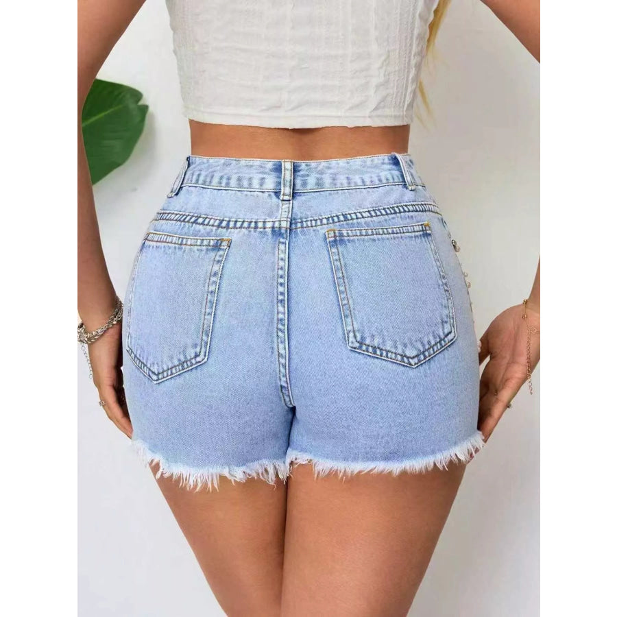 Distressed Raw Hem Denim Shorts Apparel and Accessories
