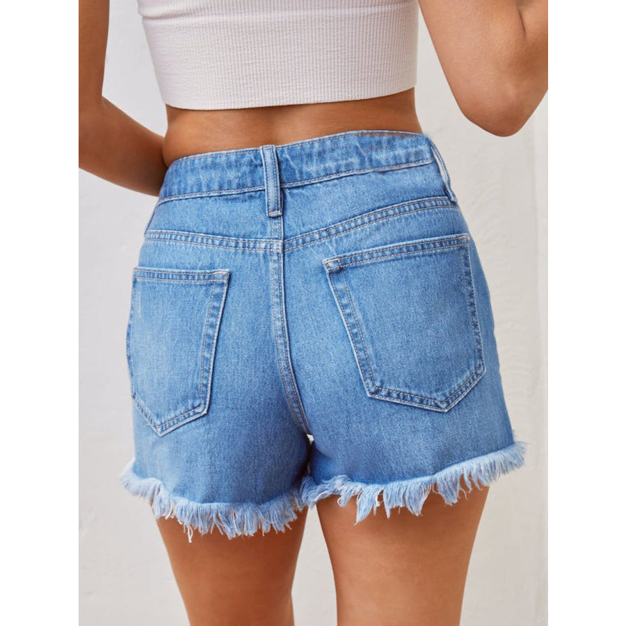 Distressed Raw Hem Denim Shorts Apparel and Accessories