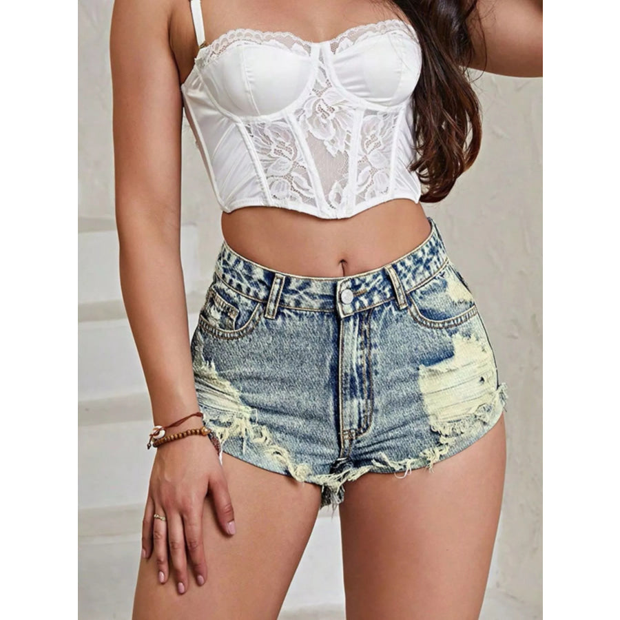 Distressed Raw Hem Denim Shorts Apparel and Accessories