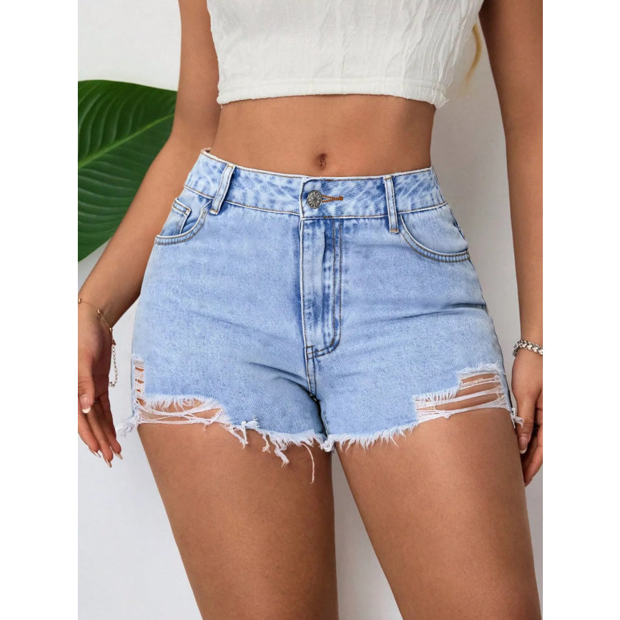 Distressed Raw Hem Denim Shorts Blue / S Apparel and Accessories