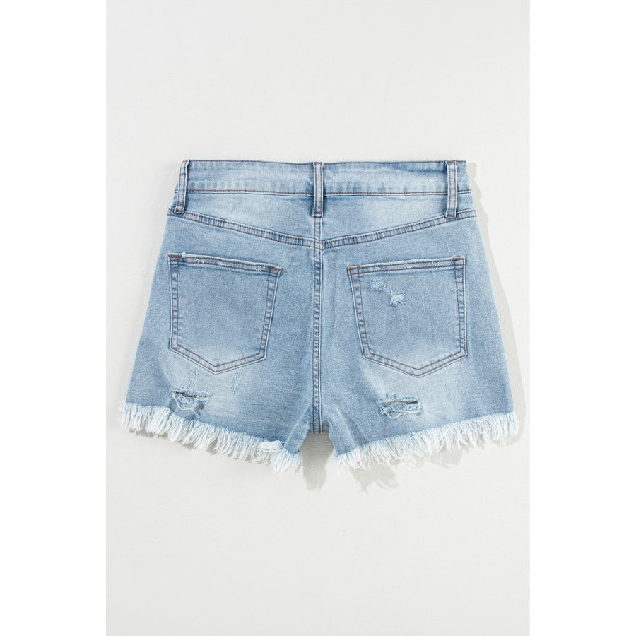 Distressed Raw Hem Denim Shorts Bottoms