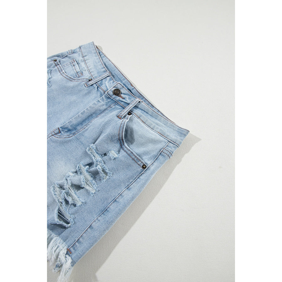 Distressed Raw Hem Denim Shorts Bottoms