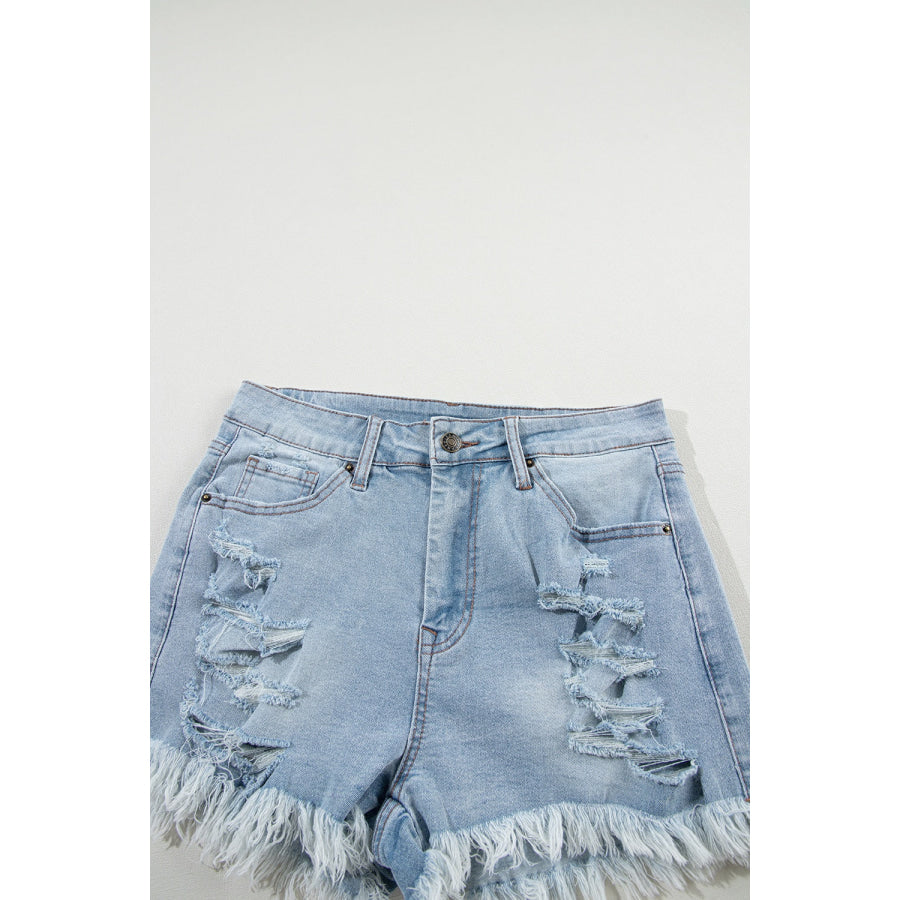 Distressed Raw Hem Denim Shorts Bottoms