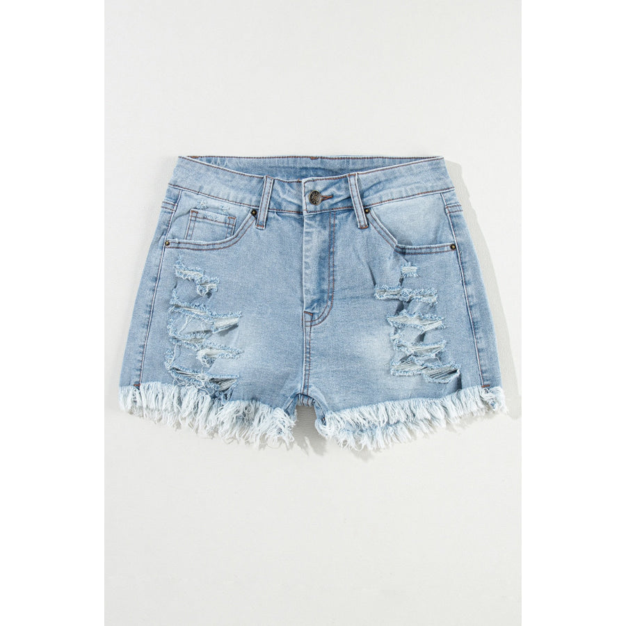 Distressed Raw Hem Denim Shorts Bottoms