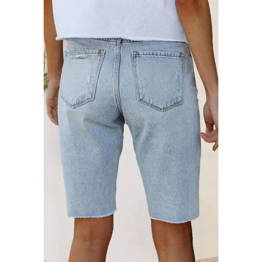 Distressed Raw Hem Denim Shorts Clothing