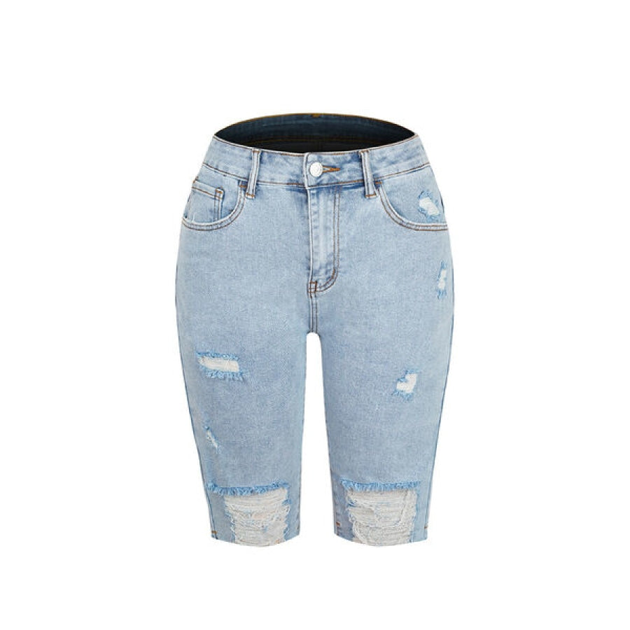 Distressed Raw Hem Denim Shorts Clothing