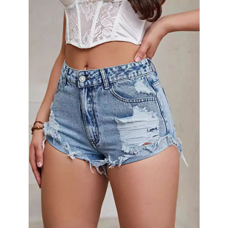 Distressed Raw Hem Denim Shorts Dark Blue / XS Apparel and Accessories